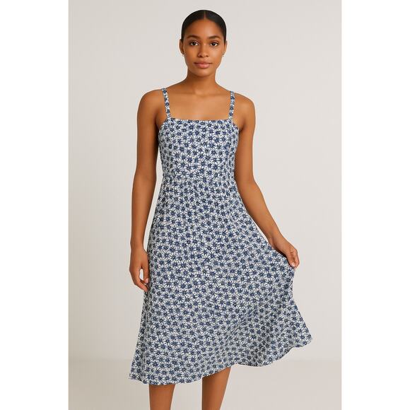 Aeropostale Floral Blue double tie back Dress Large garden girl peasant rayon - Picture 1 of 11